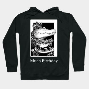 Alligator & Crystal Cake - Much Birthday - White Outlined Version Hoodie